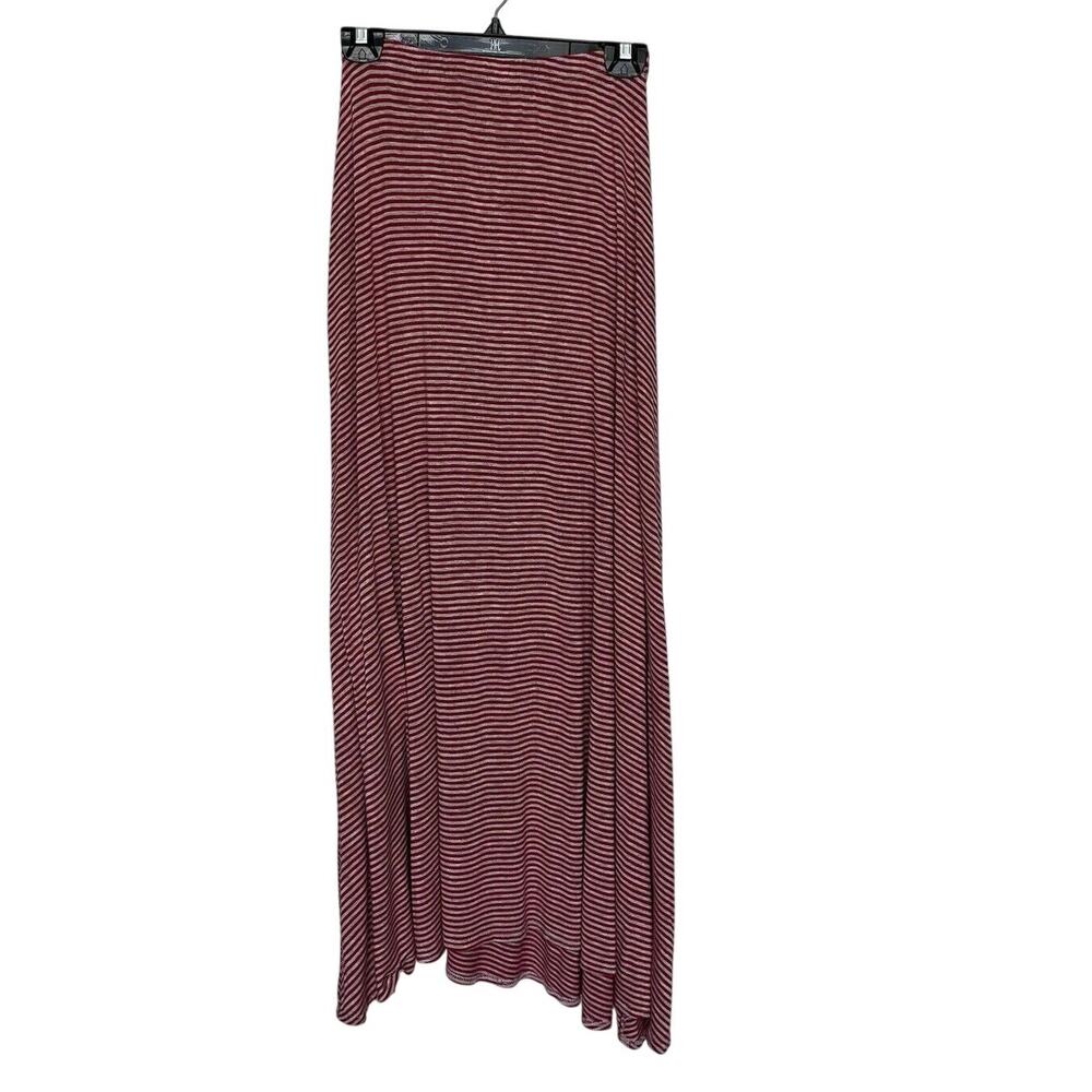 JM Fleurette | Red & Gray Striped Stretchy Maxi Skirt Size Medium Flowy Y2K